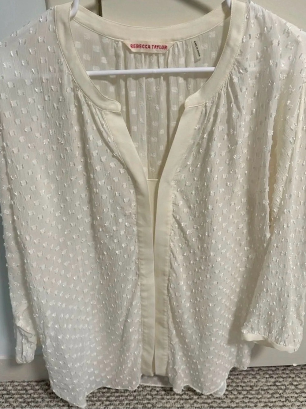 Rebecca Taylor Cream Swiss Dot Open-Front Blouse